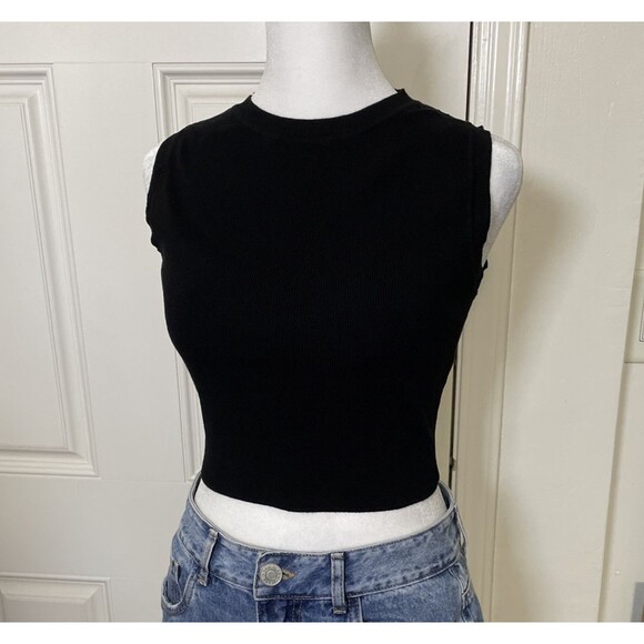 Zara Tops - Zara Women's Black Sleeveless Ribbed Knit Crop Top Size Large Casual Minimalist